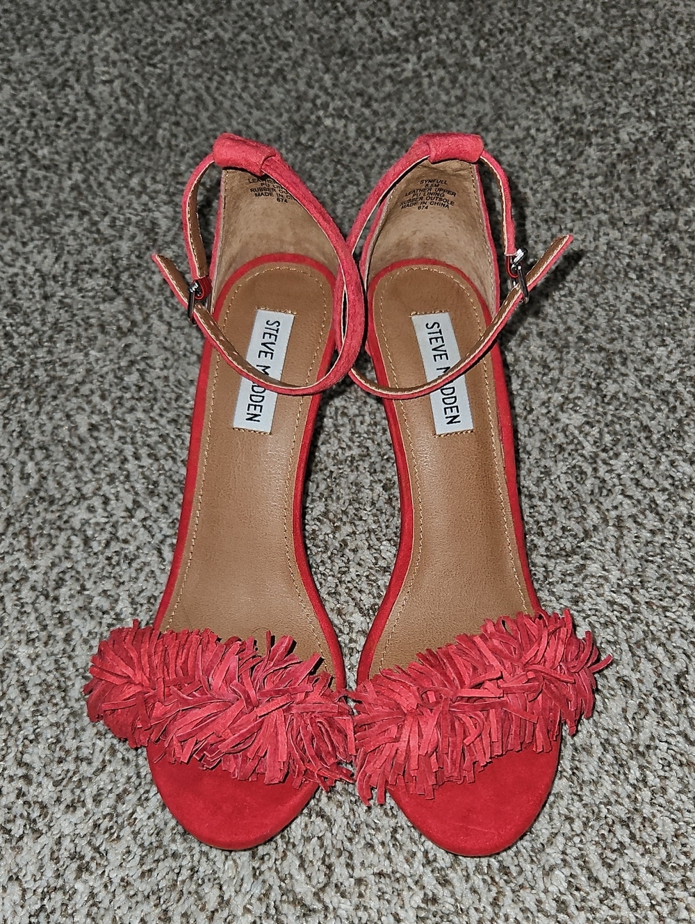 Steve Madden Red Fringe Ankle-Strap Heels